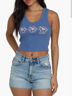 Billabong Headed to Sea Graphic Rib Knit Crop Tank in blue